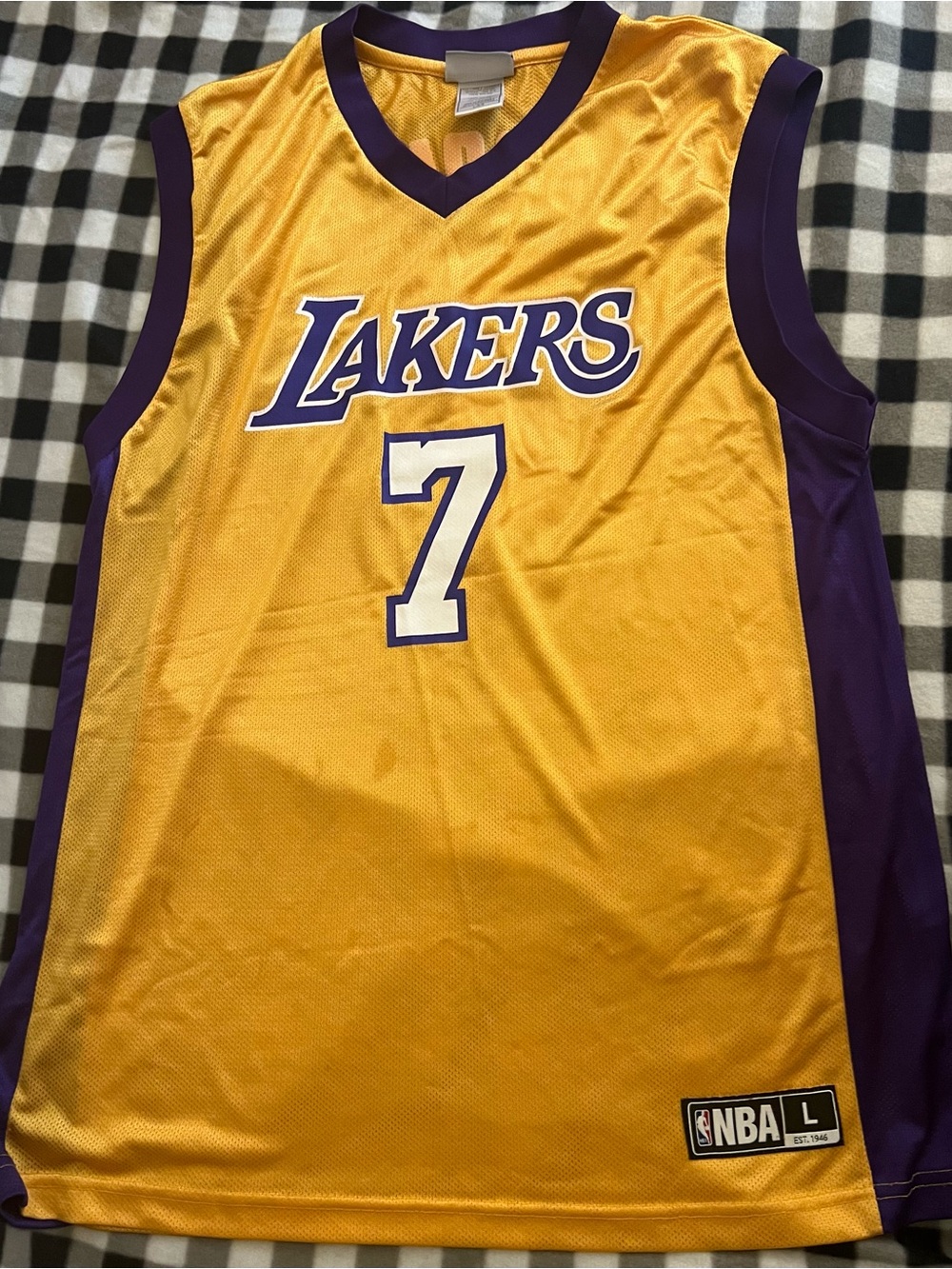 NBA Los Angeles Lakers Lamar Odom #7 Jersey Sz L Yellow Purple